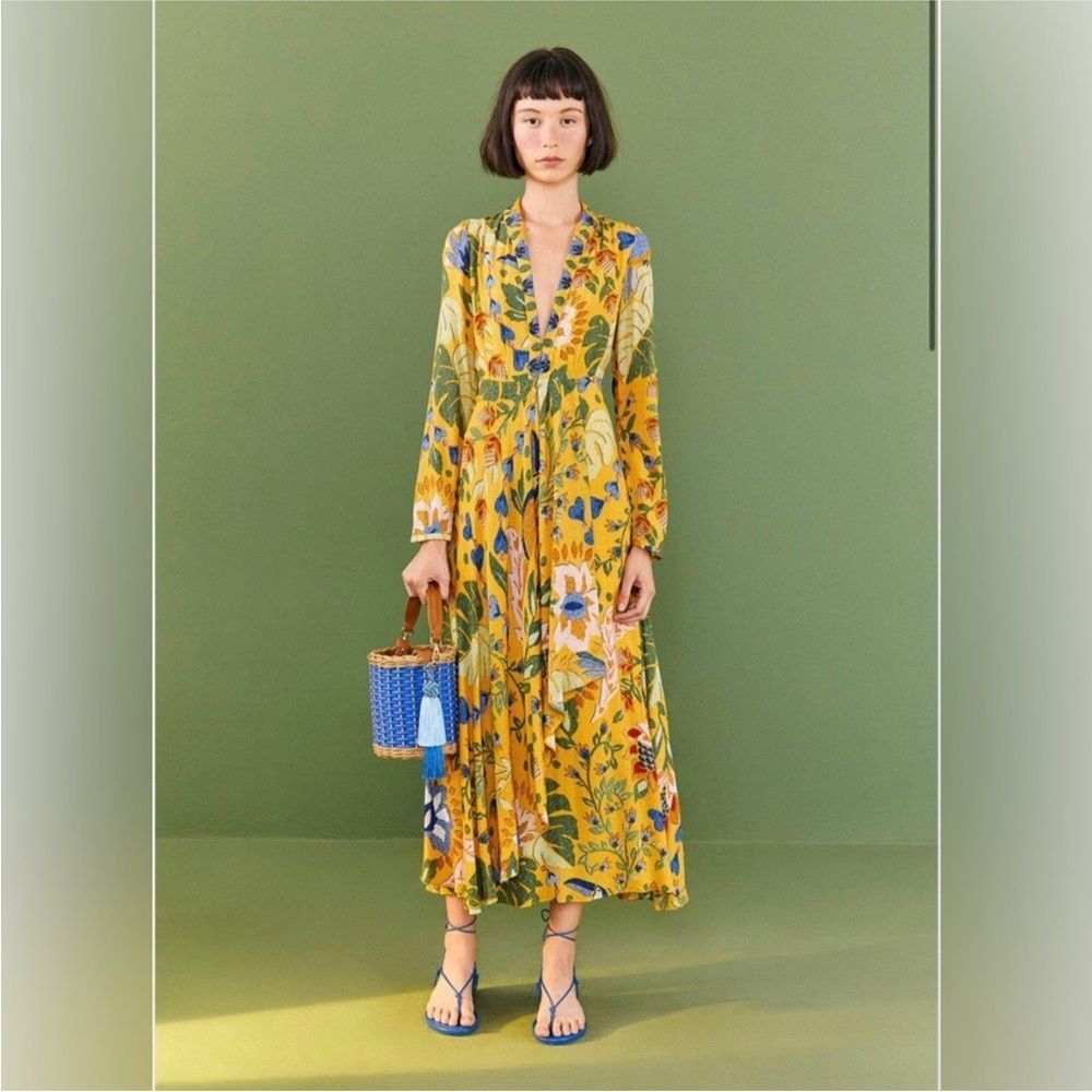 FARM Rio Yellow Summer Garden Maxi Dress Small - worn once